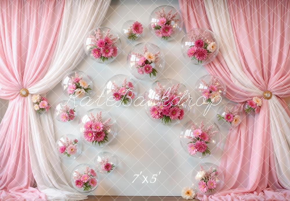 Kate Mother's Day Pink Drapes Flower Bubble Wall Printed Backdrop Designed by Mini MakeBelieve
