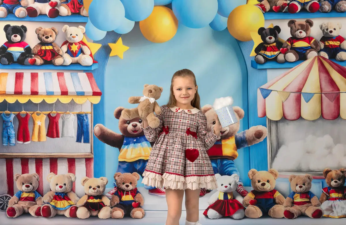 Fondo de arco de carnaval de oso de peluche