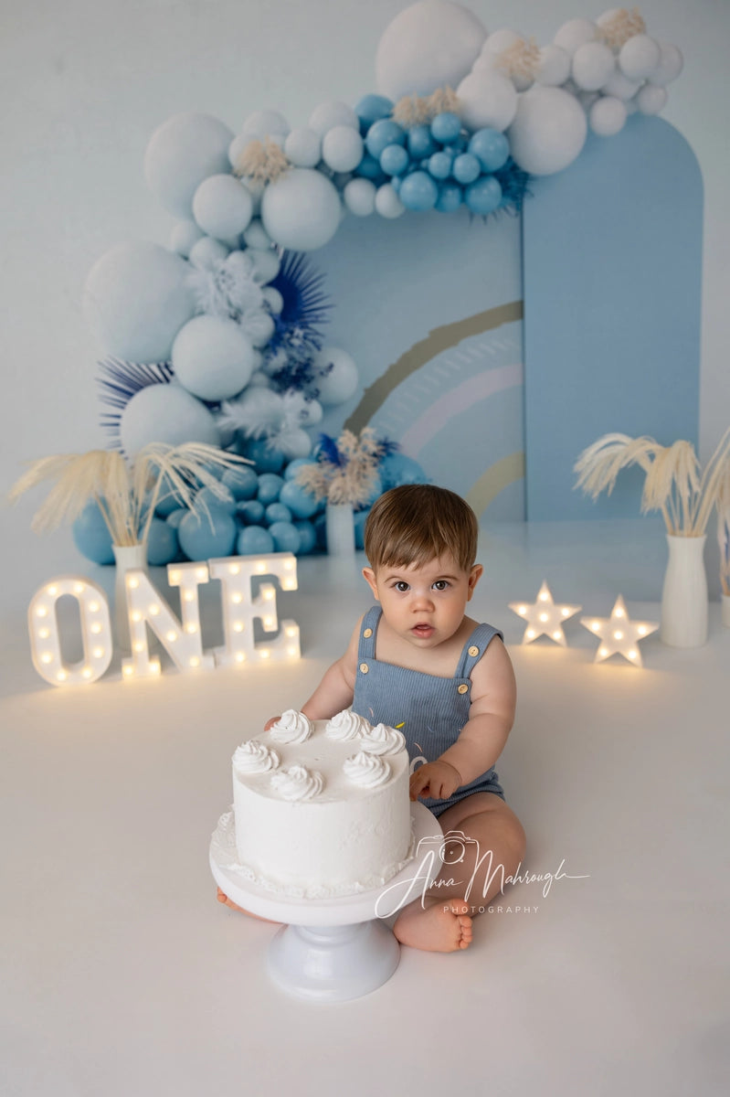 Kate Boho Balloons Backdrop Blue Cake Smash Designed by Uta Mueller Photography