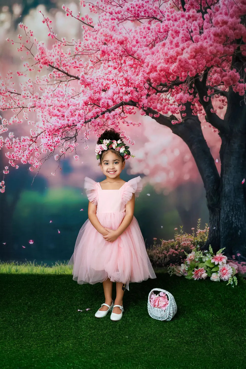 Kate Spring Pink Cherry Blossom Tree Flower Branches Backdrop Designed by Emetselch
