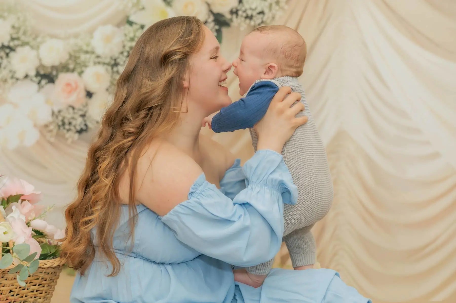 Kate Mother's Day Ivory Drapes Flower Arch Printed Backdrop Designed by Mini MakeBelieve