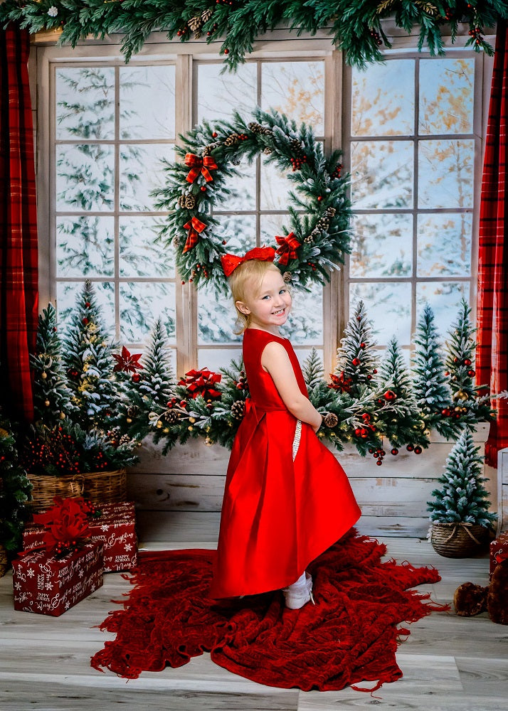 Kerstkrans Raam Guirlande Gordijn Foto Achtergrond Designed by Emetselch