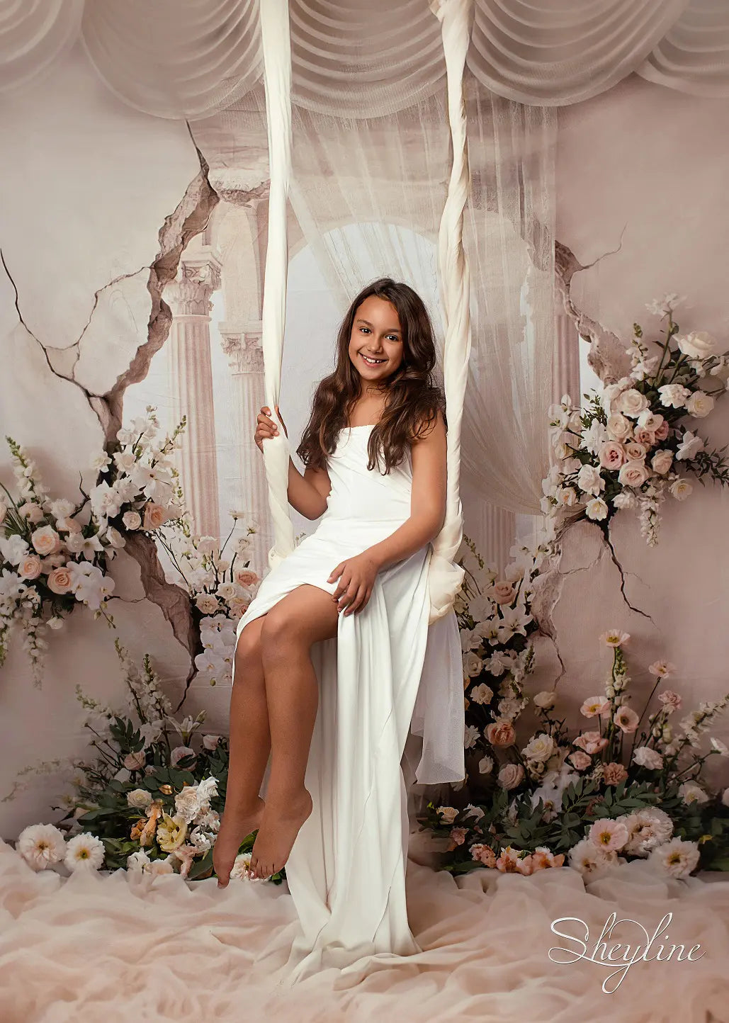 Kate Mother's Day Flower Arch Balcony Columns Printed Backdrop Designed by Mini MakeBelieve
