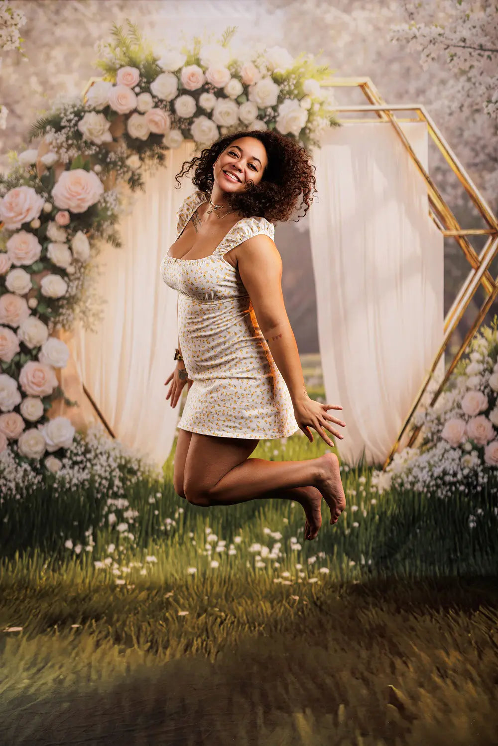 Kate Spring Flower Arch White Roses Geometric Frame Backdrop Designed by Mini MakeBelieve