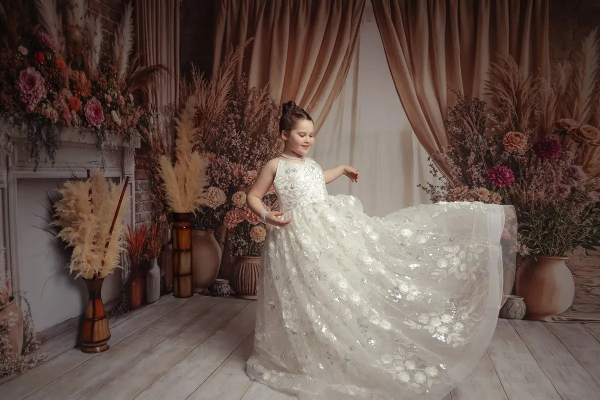 Tenda per camino floreale boho beige set per stanza