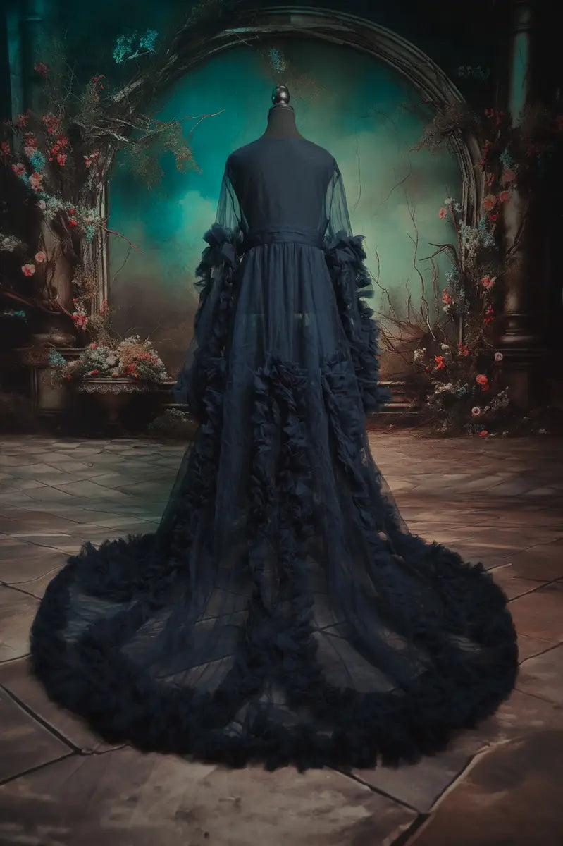 Kate Mesh V-neck Long Sleeve Pleated Custom Maternity Photoshoot Gowns