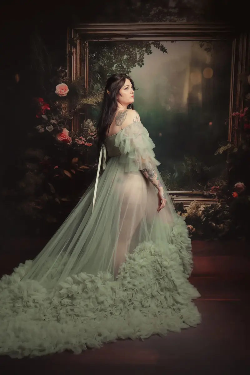 Mesh One Shoulder Trailing Multi Color Maternity Photoshoot Dress