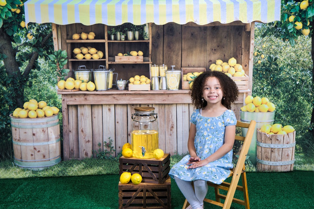 Kate Summer Lemonade Stand Yellow Lemons Wooden Market Printed Backdrop Designed by Emetselch
