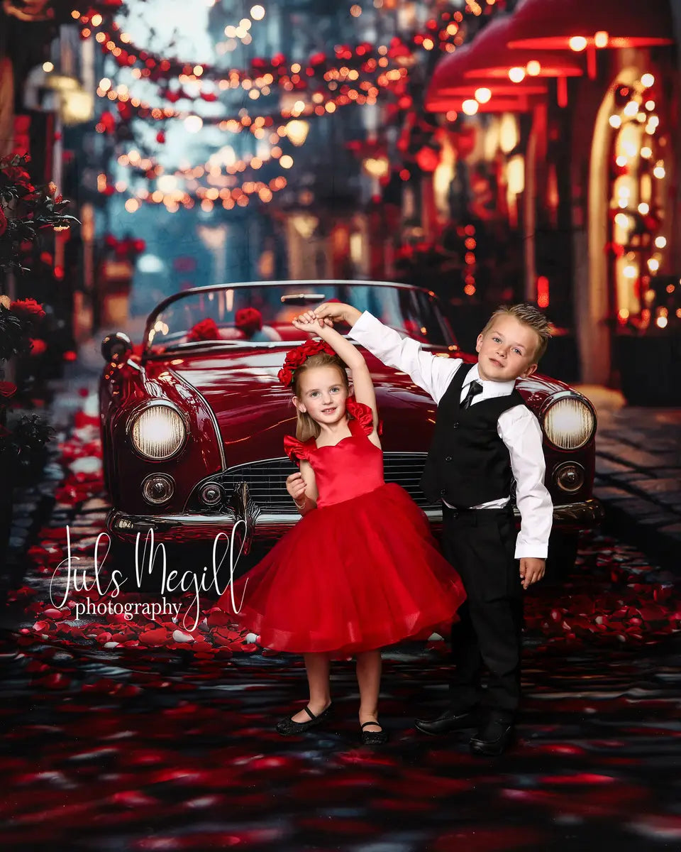 Sweep Valentine Classic Rode Auto Straat Foto Achtergrond Designed by Patty Robert