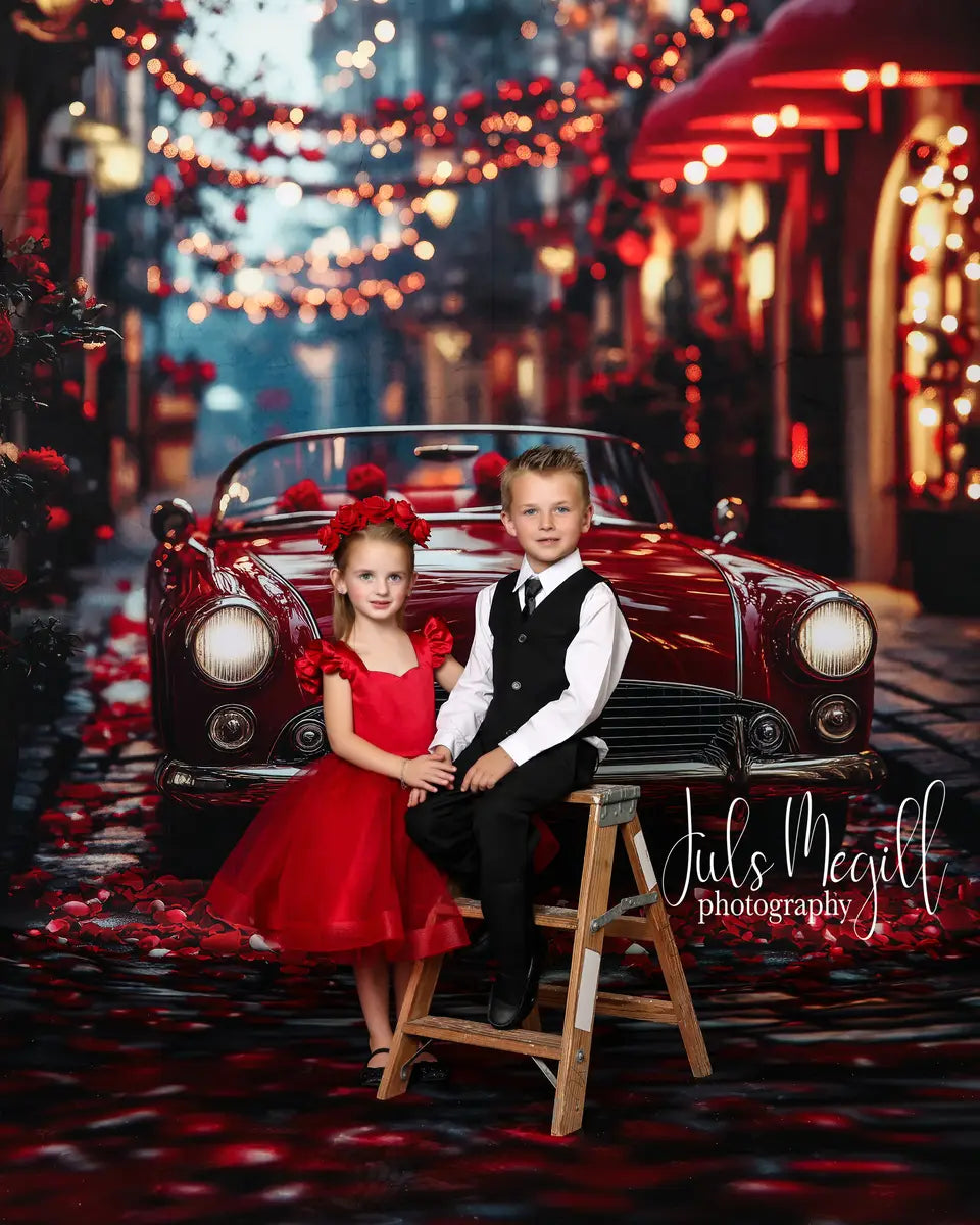 Sweep Valentine Classic Rode Auto Straat Foto Achtergrond Designed by Patty Robert
