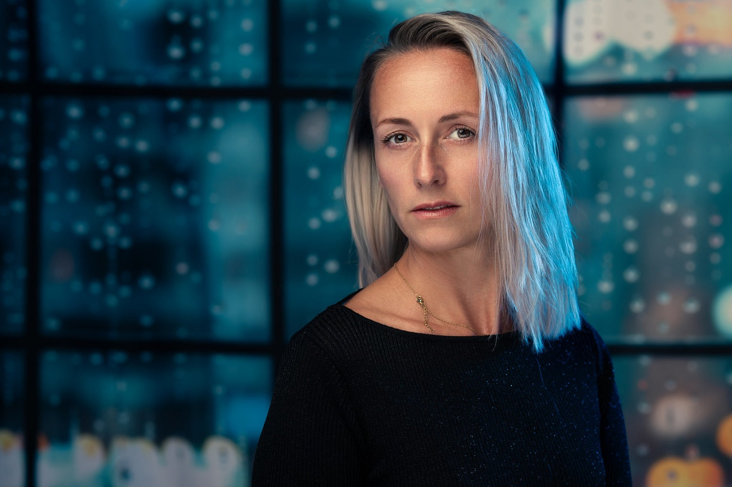 Kate Rainy Window Modern City Lights Printed Backdrop Designed by Mini MakeBelieve