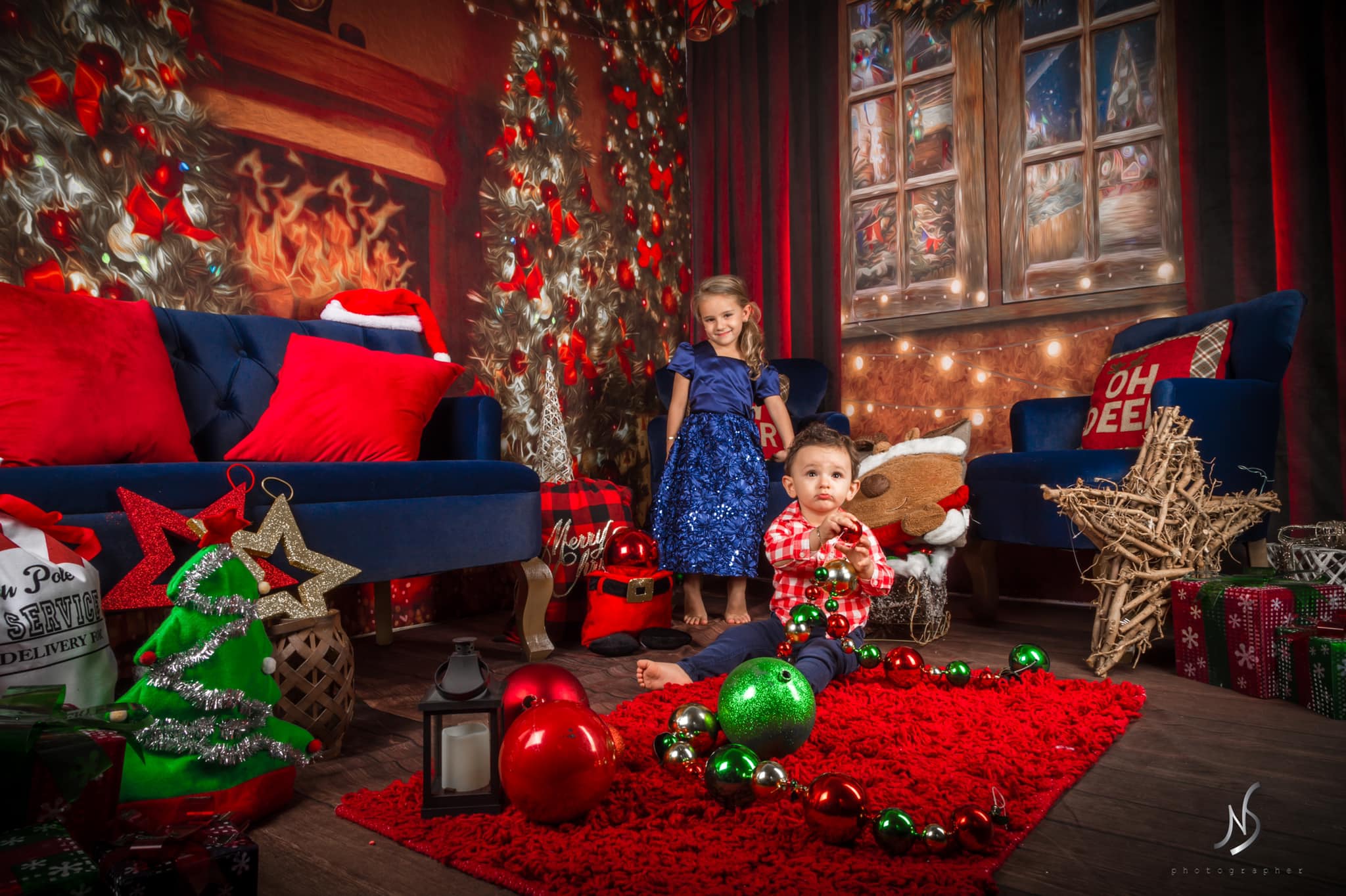 Kate Christmas Fireplace Winter Room Set(8ftx8ft&10ftx8ft&8ftx10ft) - Kate Backdrop