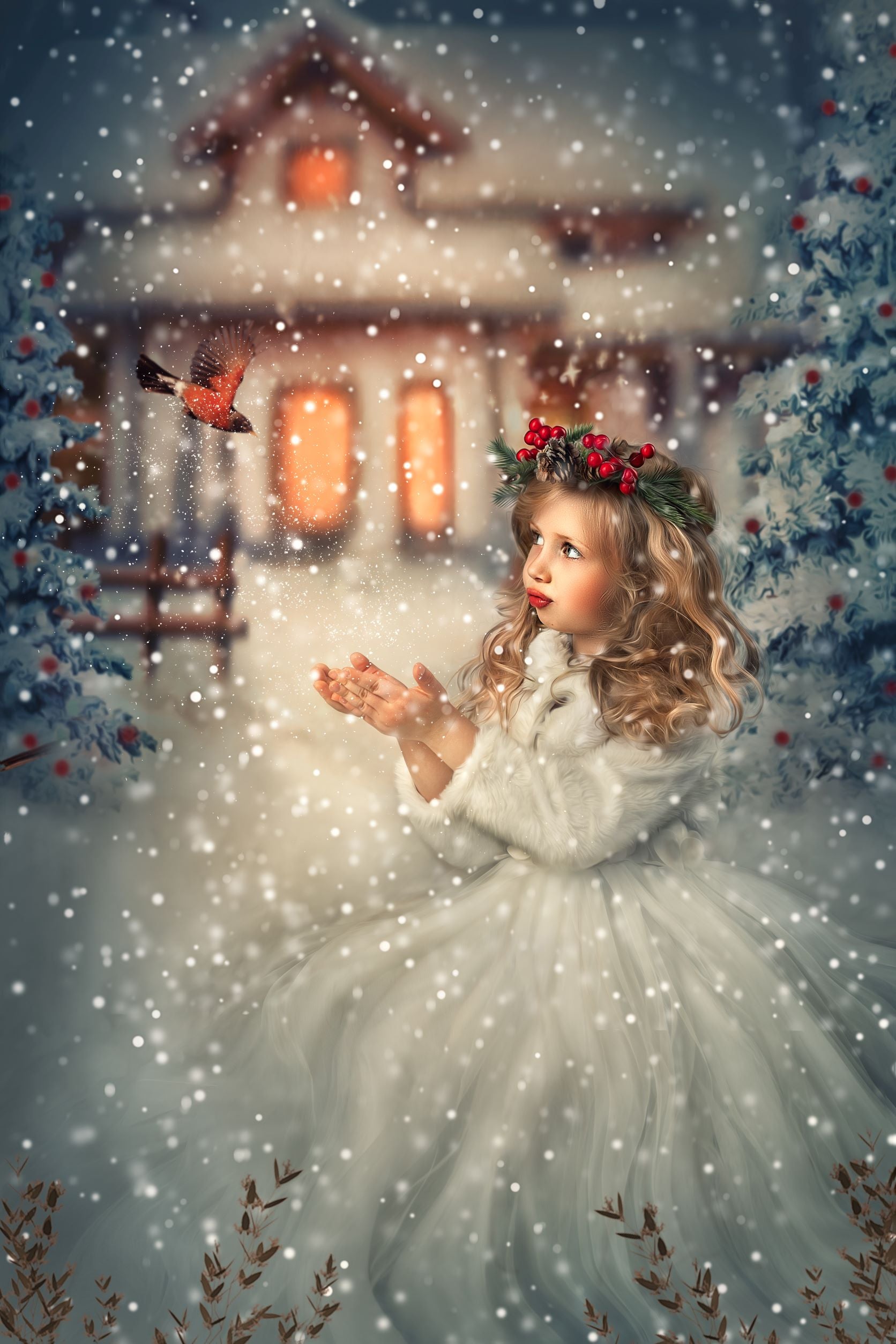 Kate Christmas Winter Trees House Backdrop Designed By Jerry_Sina - Kate Backdrop