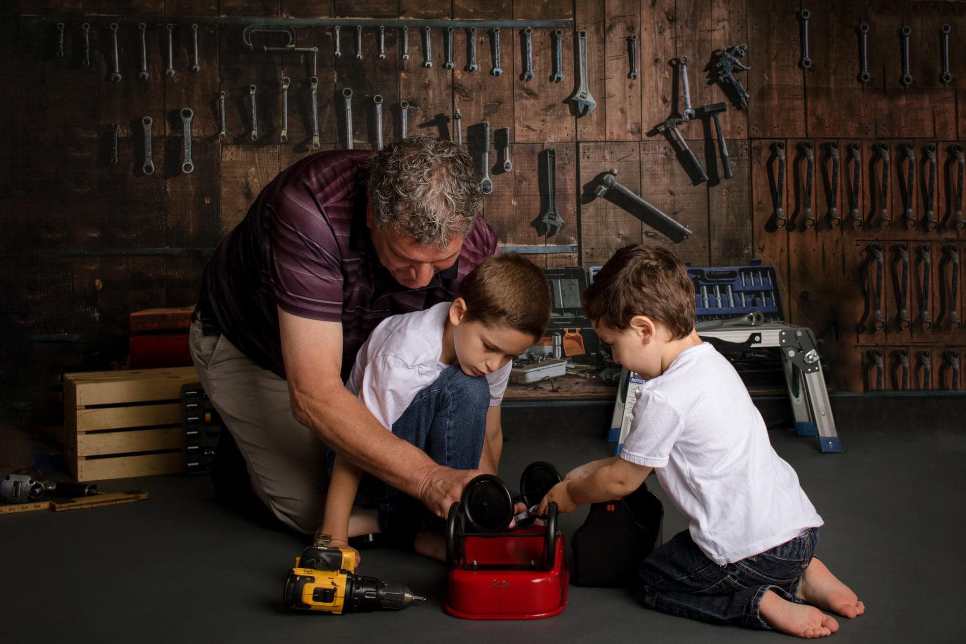 Kate Tool shelf against a table vintage garage backdrop for boy/Father's Day - Kate Backdrop