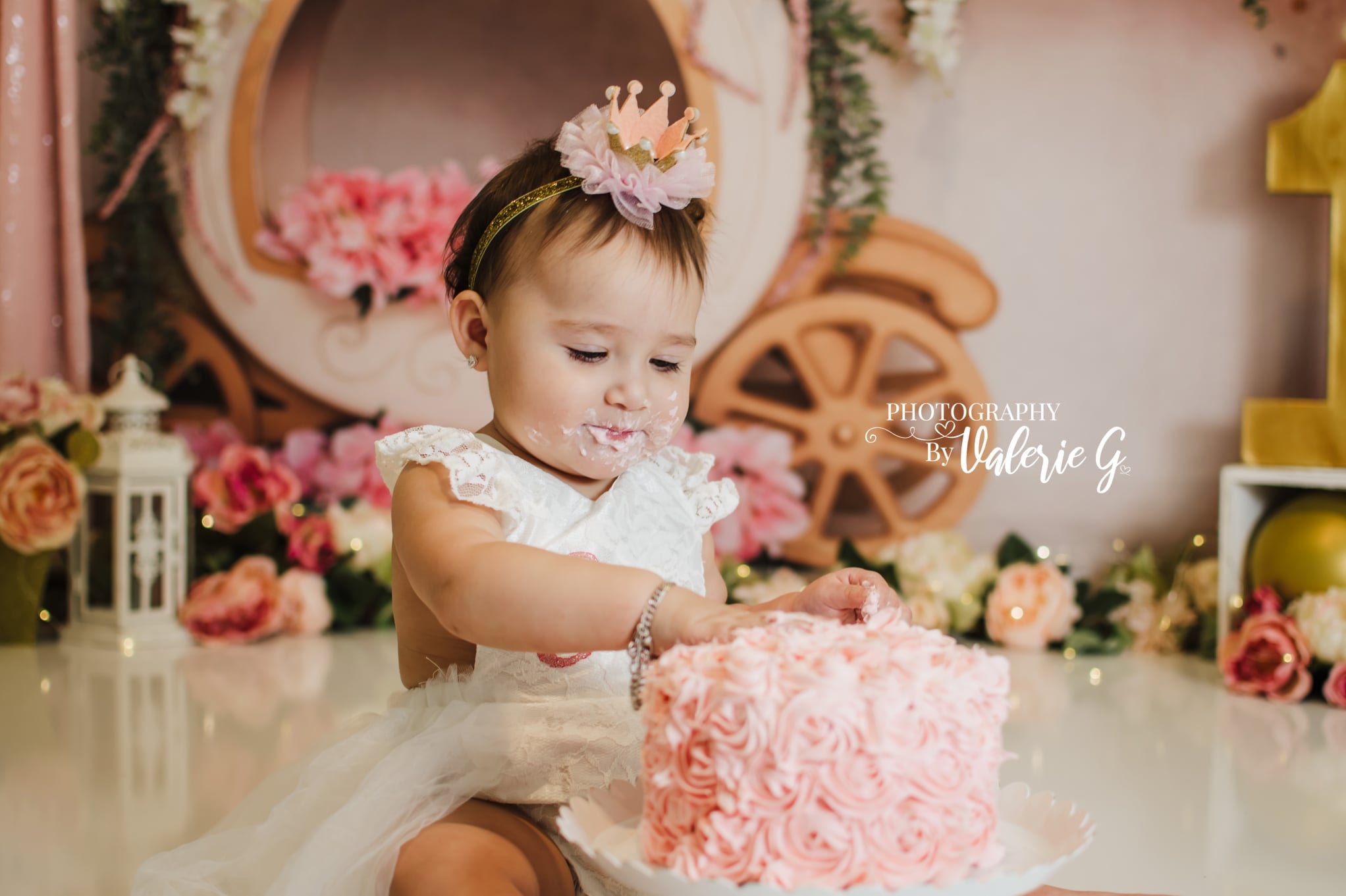 Kate Cake Smash Floral Balloon Carriage Backdrop Designed by Lisa B - Kate Backdrop