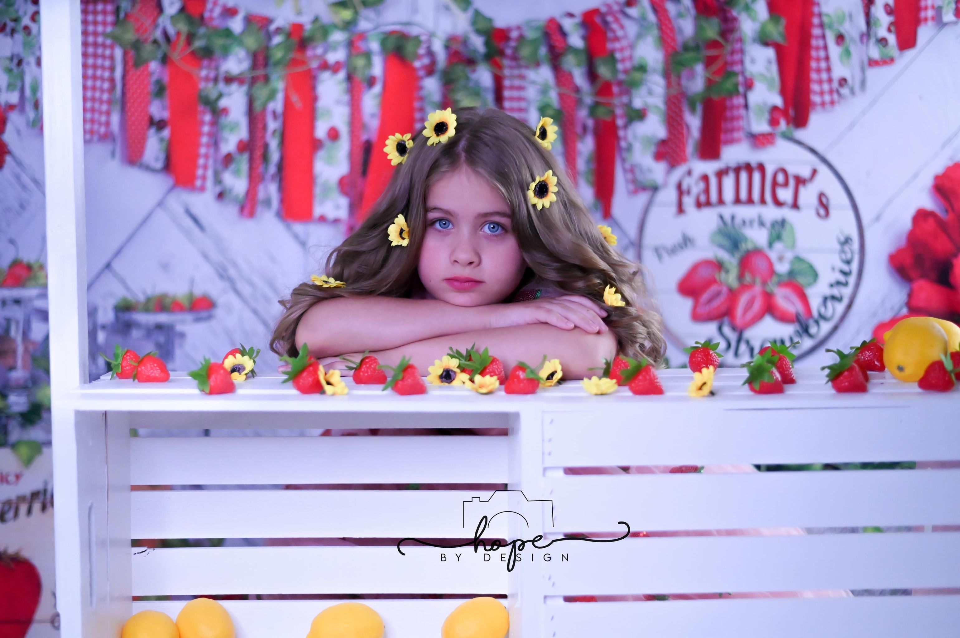 Kate Summer Strawberry White Wooden Board With Banners Backdrop - Kate Backdrop