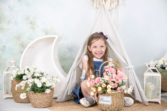 Kate Fine Art Watercolors Green Florals Abstract Backdrop designed by Veronika Gant - Kate Backdrop