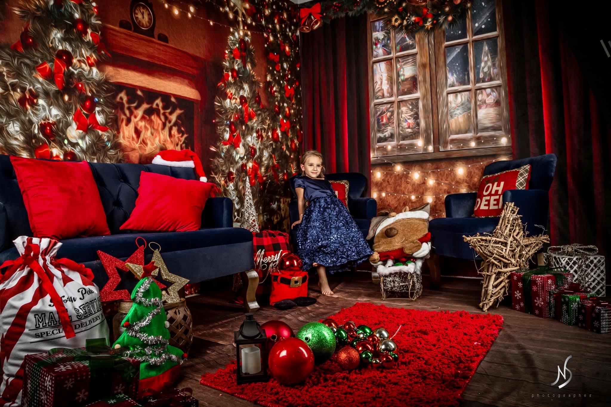 Kate Christmas Fireplace Winter Room Set(8ftx8ft&10ftx8ft&8ftx10ft) - Kate Backdrop