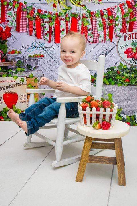 Katebackdrop鎷㈡綖Kate Summer Strawberry White Wooden Board With Banners Backdrop