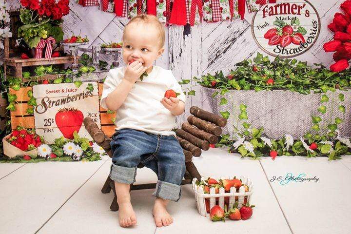 Katebackdrop鎷㈡綖Kate Summer Strawberry White Wooden Board With Banners Backdrop