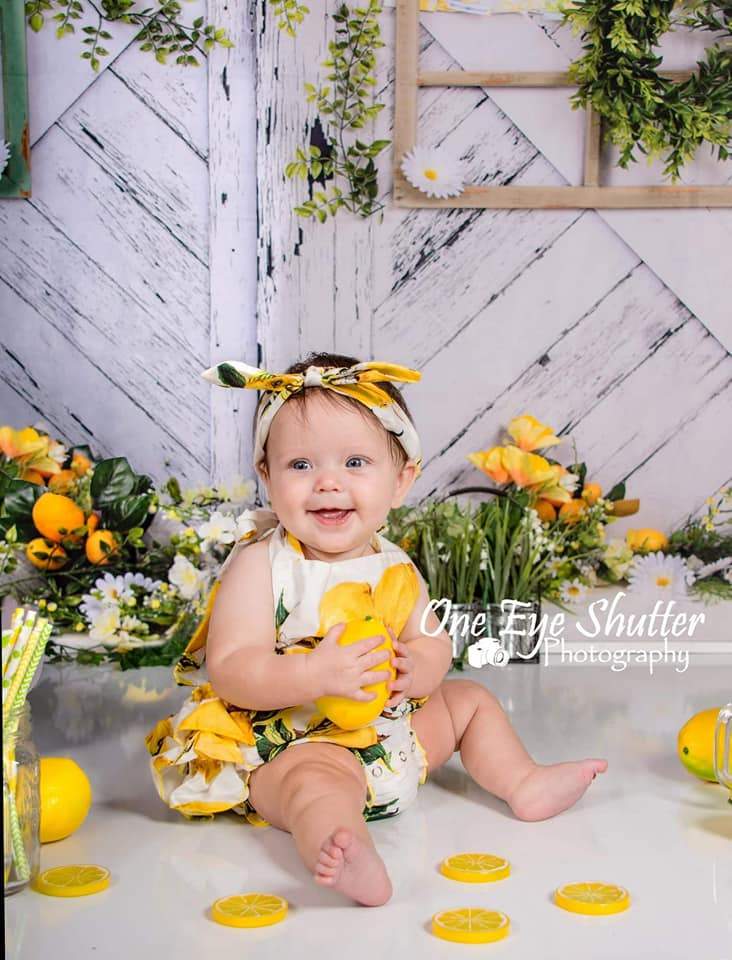 Katebackdrop鎷㈡綖Kate Retro Wood Summer Daisies Lemon Backdrop for Children