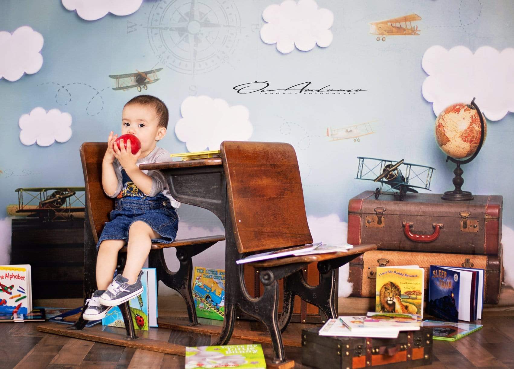 Katebackdrop£ºKate Come Fly with Me Cloud Back to School Children Backdrop for Photography Designed by Erin Larkins