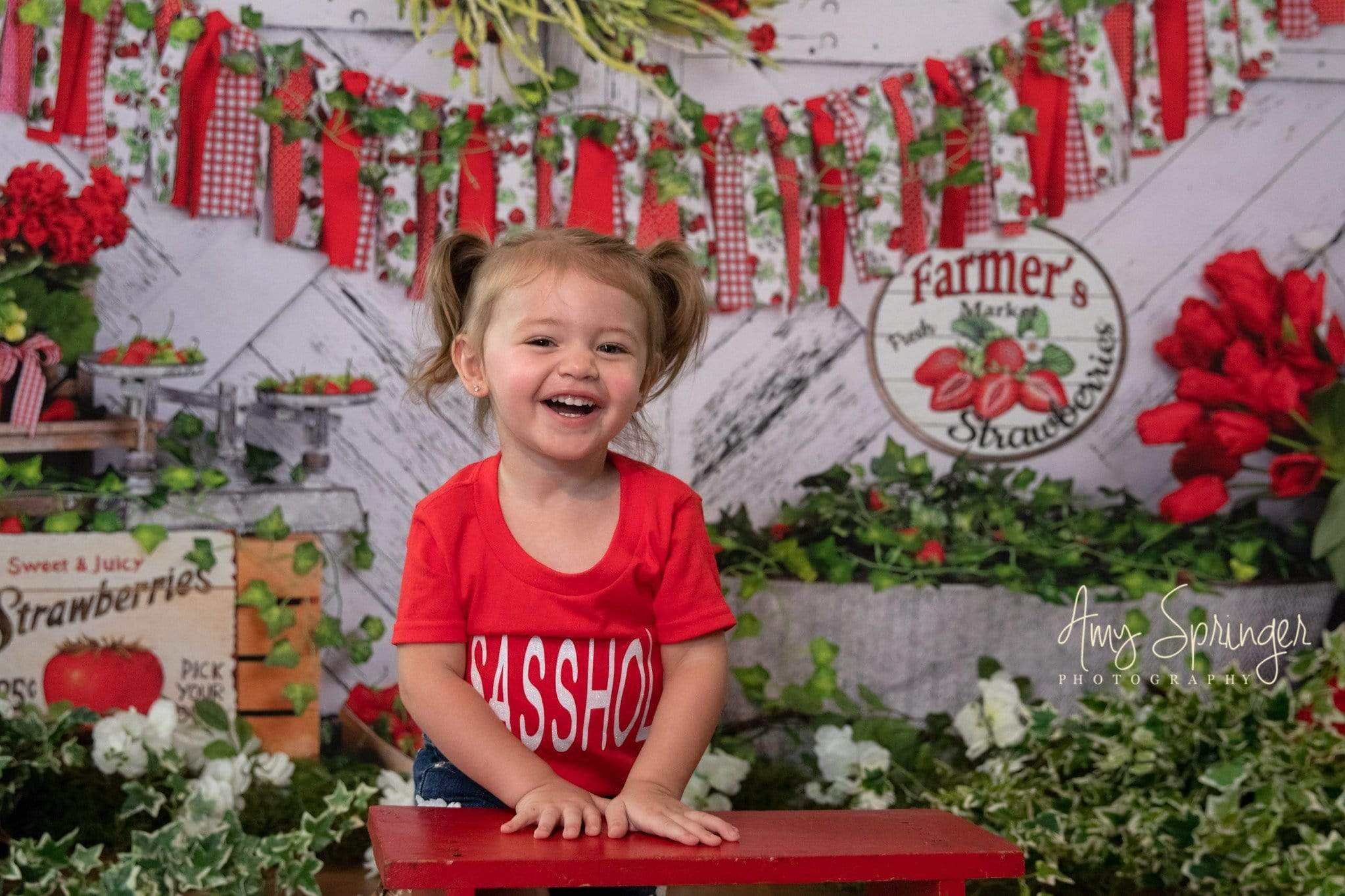 Katebackdrop鎷㈡綖Kate Summer Strawberry White Wooden Board With Banners Backdrop
