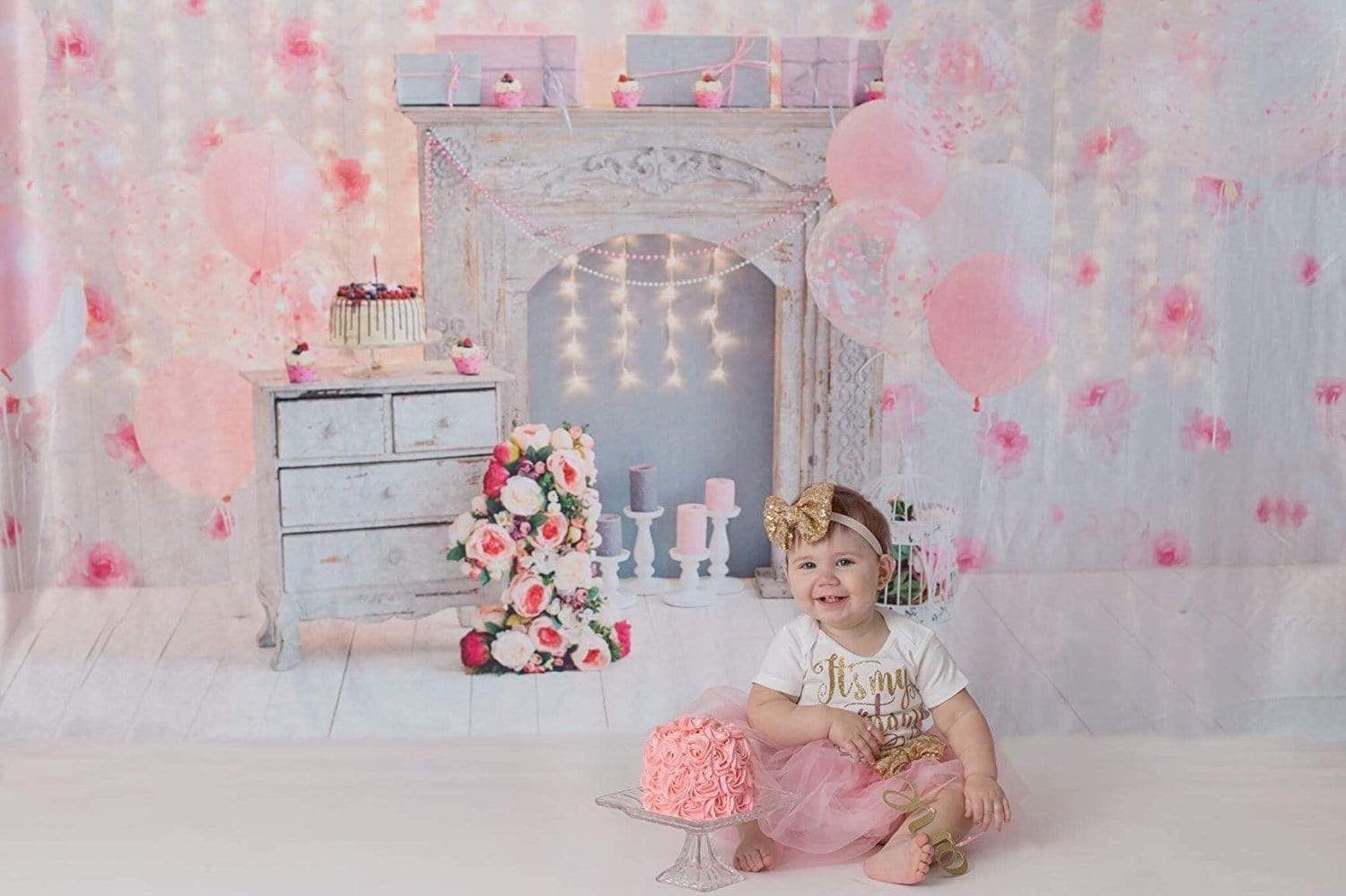 Kate Cake Smash For Party Photography Pink 1st birthday Backdrop Balloons - Katebackdrop