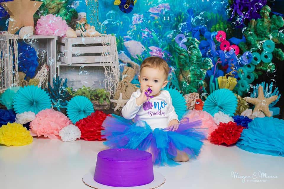 Kate mermaid under sea 1st birthday girl backdrop designed by