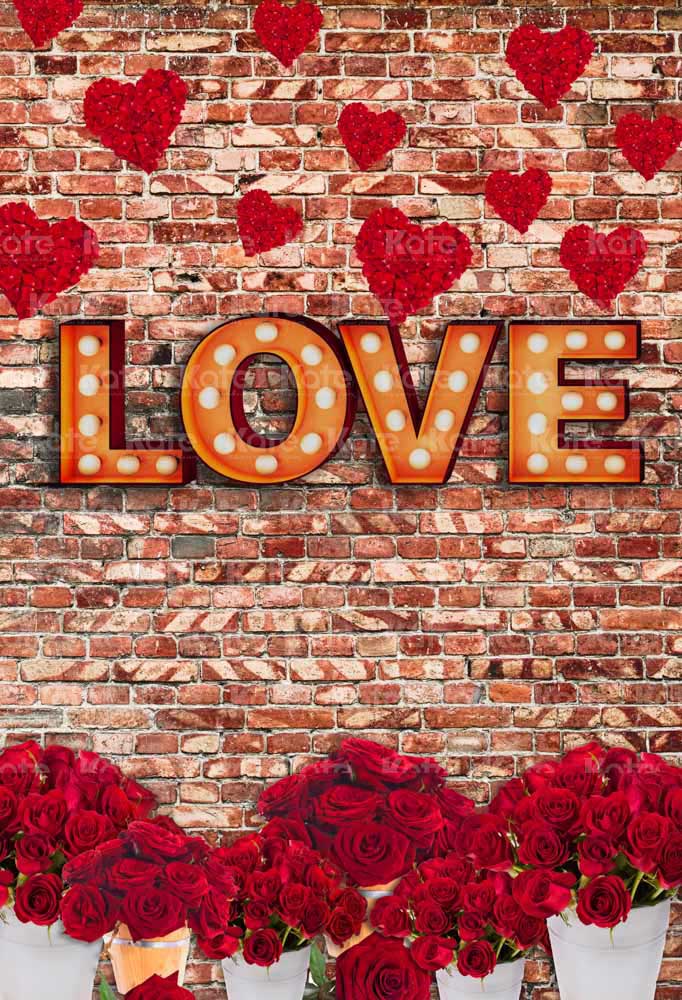Kate Valentine's Day Backdrop Love Brick Wall Rose Designed by Chain Photography