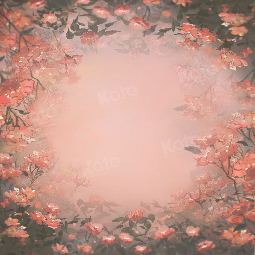 Fondo Floral Rojo Naranja de Arte Fino Diseñado por GQ