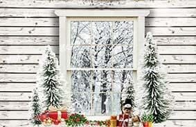 Kate Christmas Wood House Window Winter Backdrop Designed by Emetselch - Kate Backdrop