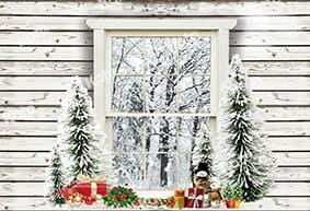 Kate Christmas Wood House Window Winter Backdrop Designed by Emetselch - Kate Backdrop