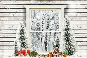 Kate Christmas Wood House Window Winter Backdrop Designed by Emetselch - Kate Backdrop