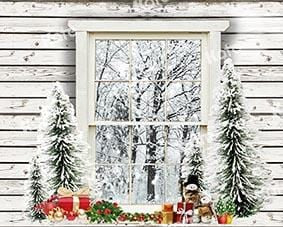 Kate Christmas Wood House Window Winter Backdrop Designed by Emetselch - Kate Backdrop