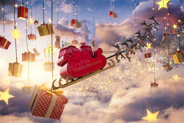 Kate Christmas Train Winter Cloud Sky Backdrop for Photography - Kate Backdrop