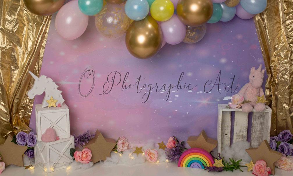 Kate Unicorn Birthday Party Cake Smash Backdrop for Photography Designed by Jenna Onyia - Kate Backdrop