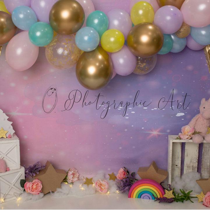 Kate Unicorn Birthday Party Cake Smash Backdrop for Photography Designed by Jenna Onyia - Kate Backdrop