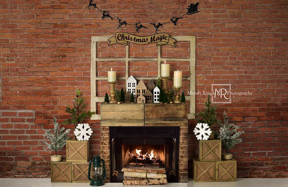 Kate Christmas Magic Red Brick Fireplace Backdrop Designed by Mandy Ringe Photography - Kate Backdrop