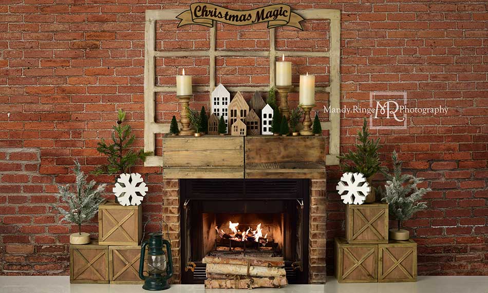 Kate Christmas Magic Red Brick Fireplace Backdrop Designed by Mandy Ringe Photography - Kate Backdrop