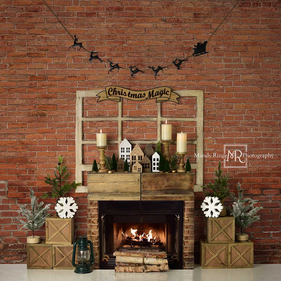 Kate Christmas Magic Red Brick Fireplace Backdrop Designed by Mandy Ringe Photography - Kate Backdrop