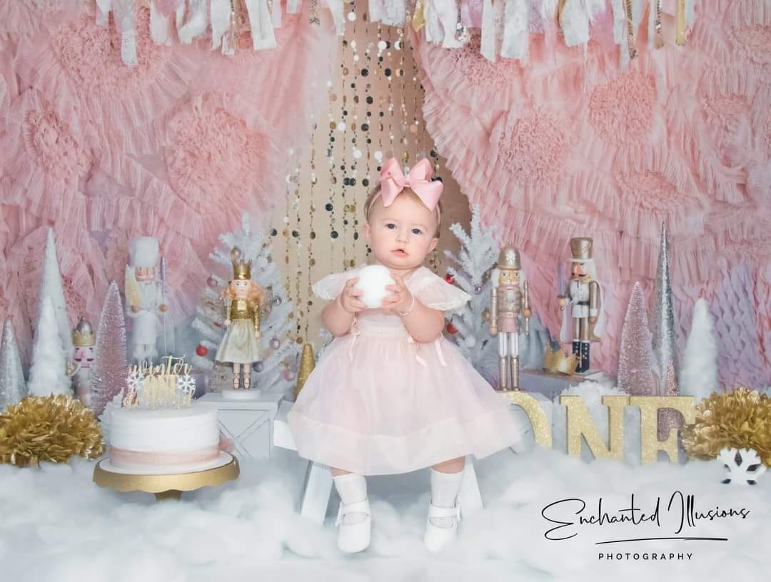 Kate Christmas Pink And Gold Nutcrackers Backdrop Designed by Mandy Ringe Photography - Kate Backdrop
