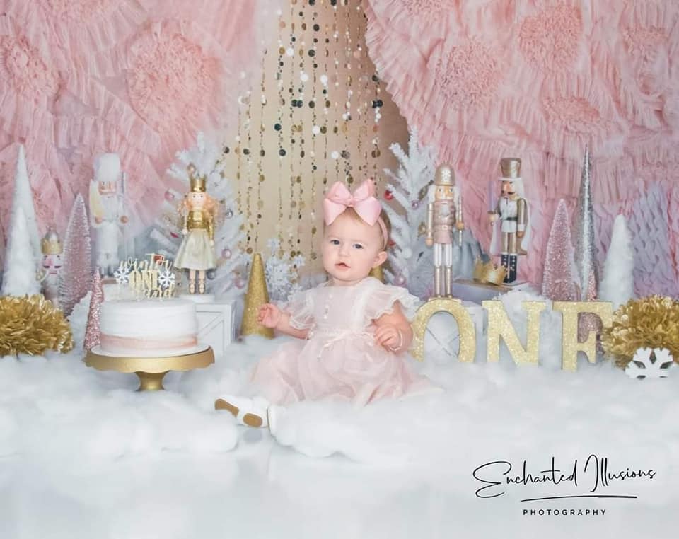Kate Christmas Pink And Gold Nutcrackers Backdrop Designed by Mandy Ringe Photography - Kate Backdrop