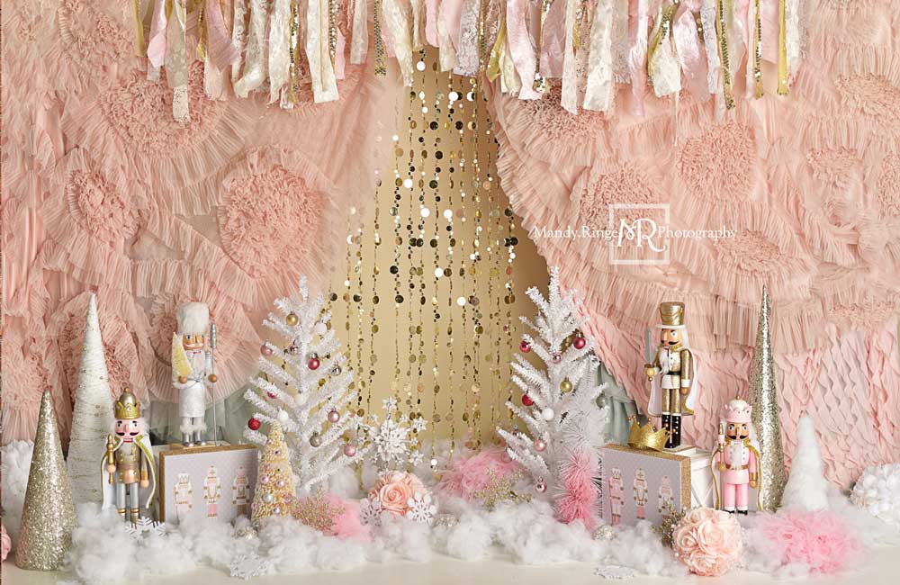 Kate Christmas Pink And Gold Nutcrackers Backdrop Designed by Mandy Ringe Photography - Kate Backdrop