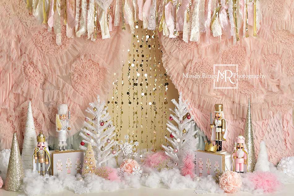 Kate Christmas Pink And Gold Nutcrackers Backdrop Designed by Mandy Ringe Photography - Kate Backdrop