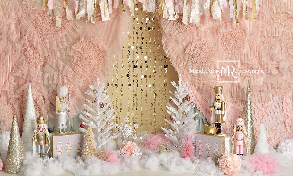 Kate Christmas Pink And Gold Nutcrackers Backdrop Designed by Mandy Ringe Photography - Kate Backdrop