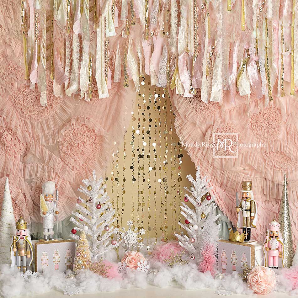 Kate Christmas Pink And Gold Nutcrackers Backdrop Designed by Mandy Ringe Photography - Kate Backdrop