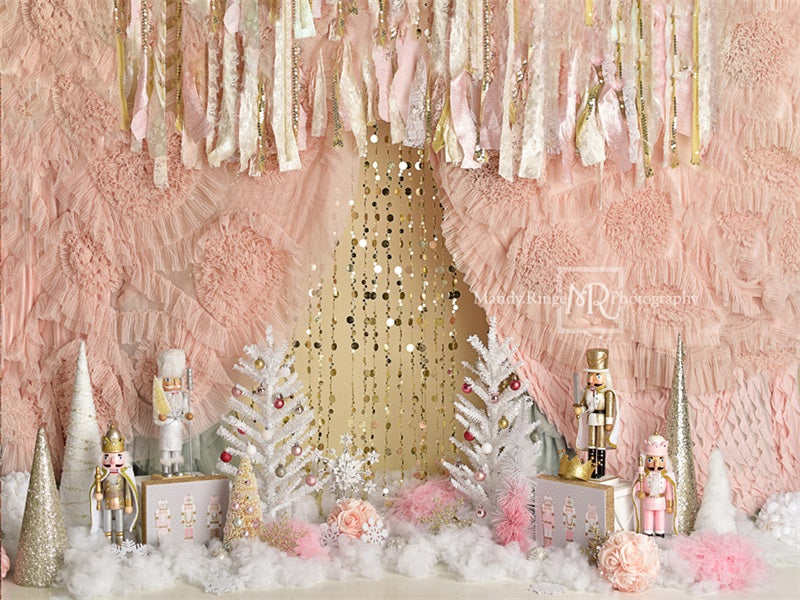 Kate Christmas Pink And Gold Nutcrackers Backdrop Designed by Mandy Ringe Photography - Kate Backdrop
