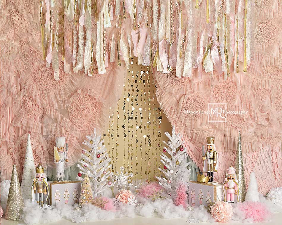 Kate Christmas Pink And Gold Nutcrackers Backdrop Designed by Mandy Ringe Photography - Kate Backdrop