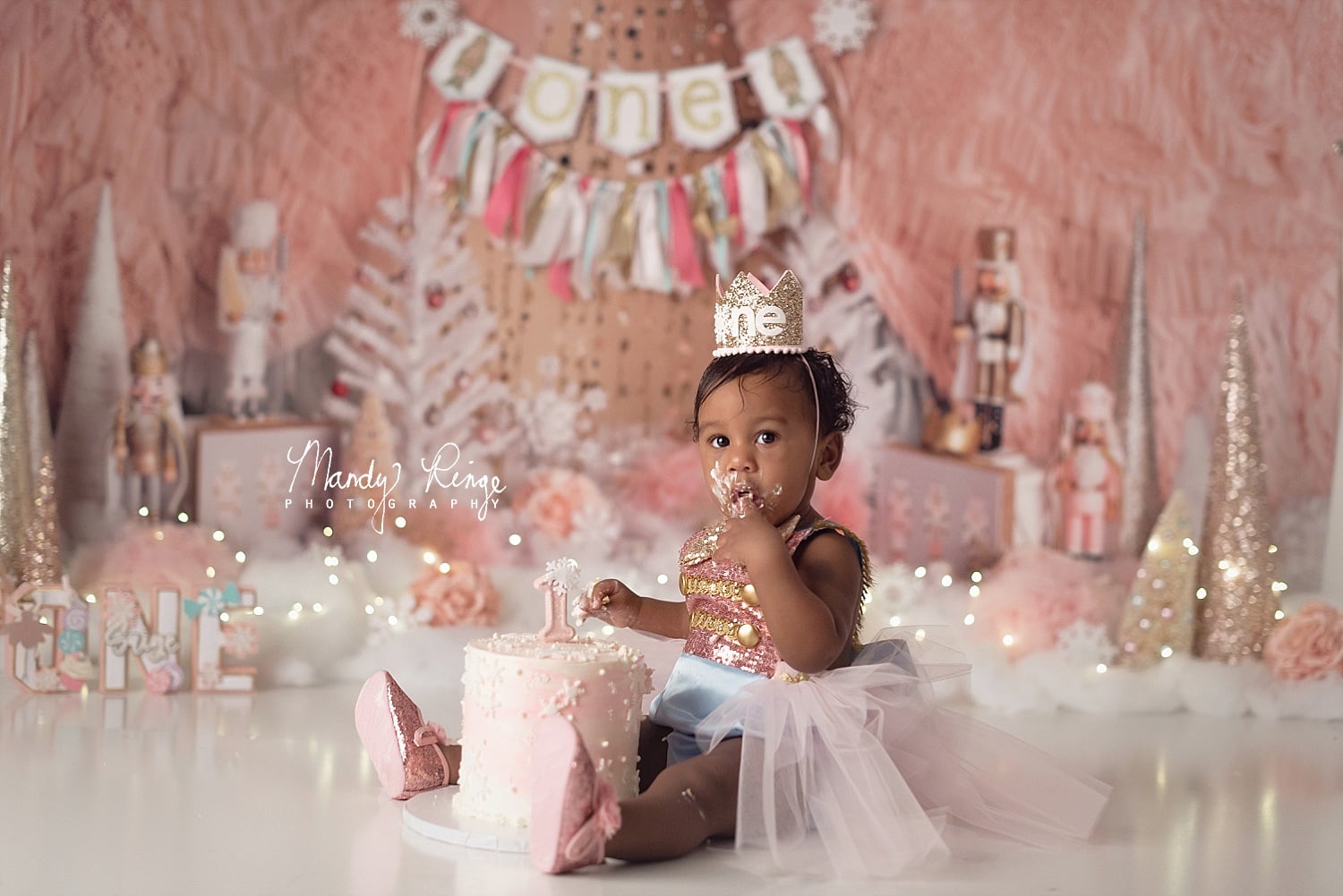 Kate Christmas Pink And Gold Nutcrackers Backdrop Designed by Mandy Ringe Photography - Kate Backdrop